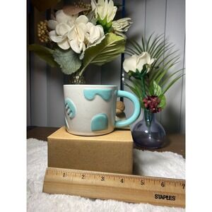 Maven Ceramic Teal Comb Leaf Speckled White Coffee Mug‎ Art Deco Tea Cup 7oz NWB